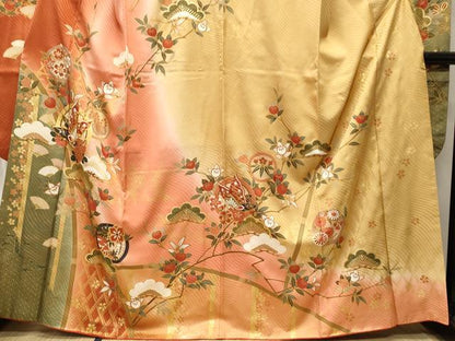 平和屋着物■豪華振袖　駒刺繍　松　花蝶丸文　暈し染め　金彩　正絹　逸品　CABH0748ev