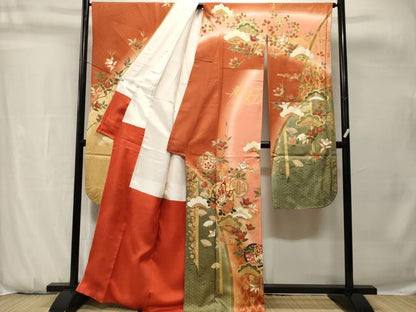 平和屋着物■豪華振袖　駒刺繍　松　花蝶丸文　暈し染め　金彩　正絹　逸品　CABH0748ev