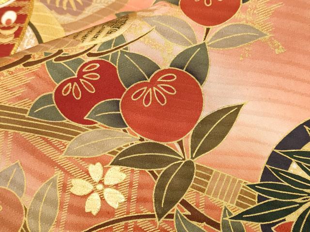 平和屋着物■豪華振袖　駒刺繍　松　花蝶丸文　暈し染め　金彩　正絹　逸品　CABH0748ev