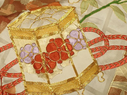 平和屋着物■豪華振袖　駒刺繍　貝桶草花文　金彩　正絹　逸品　CABH0749ev