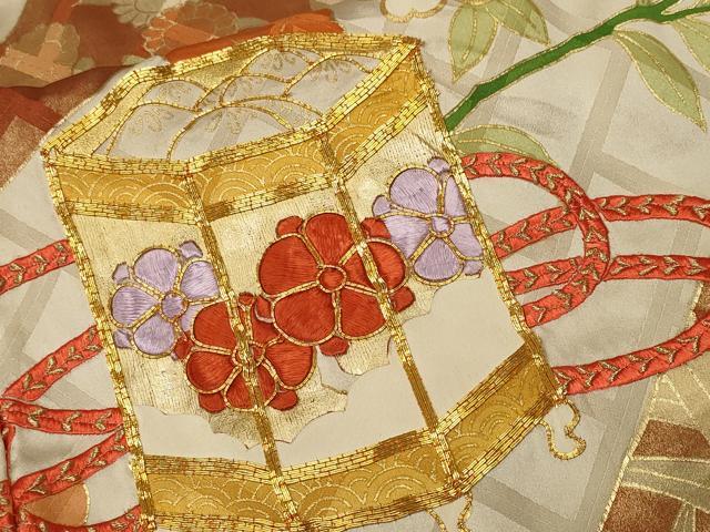平和屋着物■豪華振袖　駒刺繍　貝桶草花文　金彩　正絹　逸品　CABH0749ev