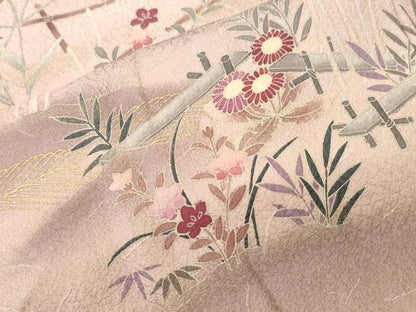 平和屋着物■訪問着　流水草花文　暈し染め　金彩　正絹　逸品　CABH0755ev