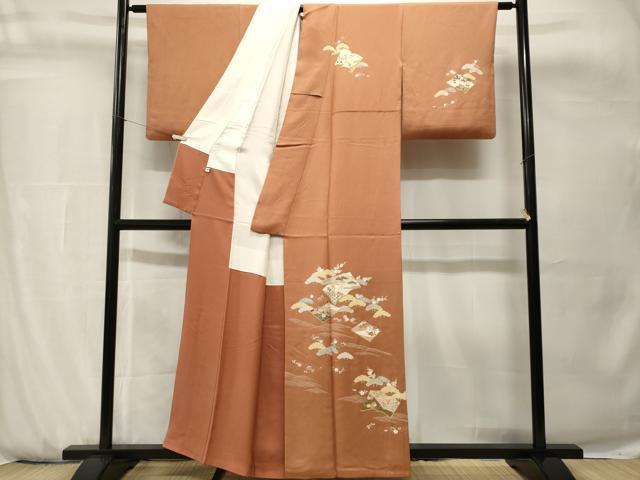 平和屋着物■訪問着　流水松冊子花文　金彩　正絹　逸品　CABH0758ev