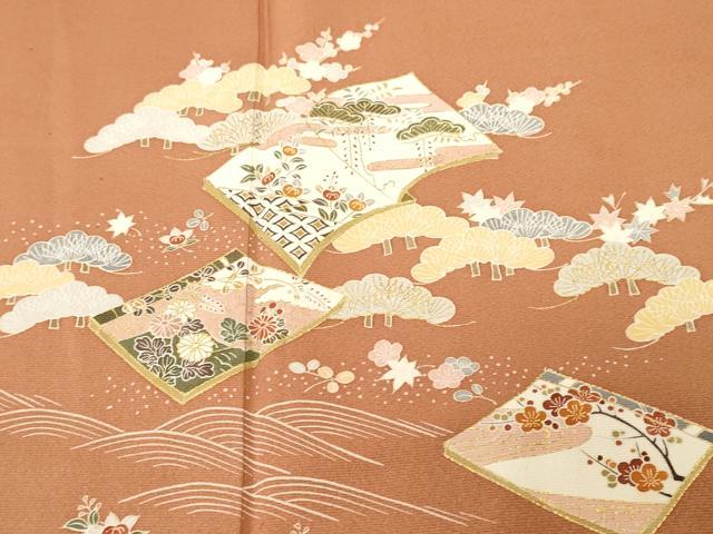 平和屋着物■訪問着　流水松冊子花文　金彩　正絹　逸品　CABH0758ev