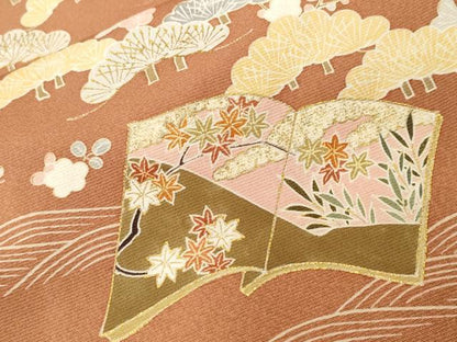 平和屋着物■訪問着　流水松冊子花文　金彩　正絹　逸品　CABH0758ev