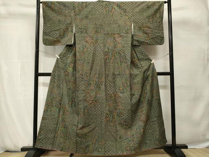 平和屋着物■上質な紬　切嵌吉祥花文　正絹　逸品　CABH0765ev