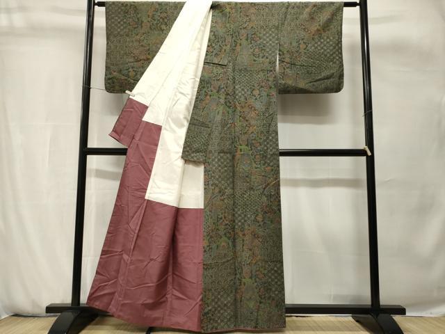 平和屋着物■上質な紬　切嵌吉祥花文　正絹　逸品　CABH0765ev