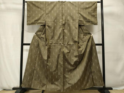 平和屋着物■上質な紬　麻の葉文様　正絹　逸品　CABH0766ev