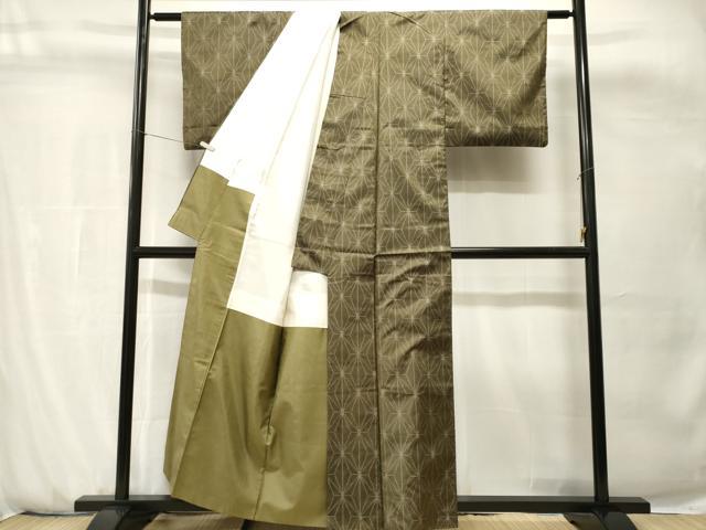 平和屋着物■上質な紬　麻の葉文様　正絹　逸品　CABH0766ev