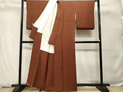 平和屋着物■上質な色無地　小豆色　正絹　逸品　CABH0770ev