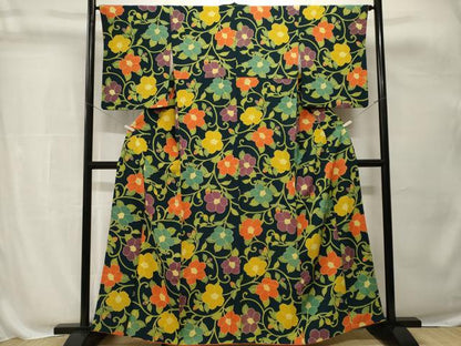 平和屋着物■上質な小紋　椿　唐草文　正絹　逸品　CABH0779ev