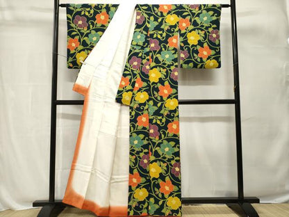 平和屋着物■上質な小紋　椿　唐草文　正絹　逸品　CABH0779ev