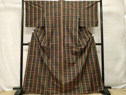 平和屋着物■本場縞大島紬　格子柄　正絹　逸品　未使用　CABH0783ev