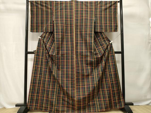 平和屋着物■本場縞大島紬　格子柄　正絹　逸品　未使用　CABH0783ev
