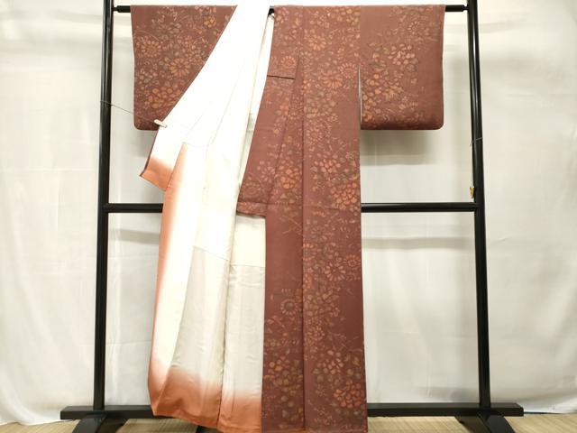 平和屋着物■上質な小紋　草花文　鬼しぼ縮緬　正絹　逸品　CABH0793ev