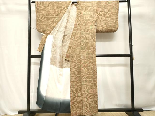 平和屋着物■上質な小紋　よろけ縞　胴抜き仕立て　正絹　逸品　CABH0794ev