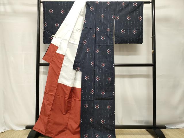 平和屋着物■上質な紬　十字絣　絵絣文　正絹　逸品　未使用　CABH0799ev