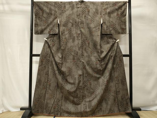 平和屋着物■上質な紬　色紙花吉祥文　正絹　逸品　CABH0800ev