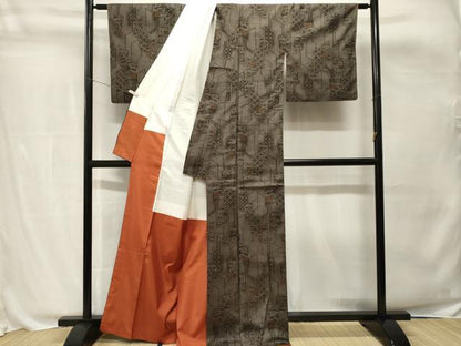 平和屋着物■上質な紬　色紙花吉祥文　正絹　逸品　CABH0800ev