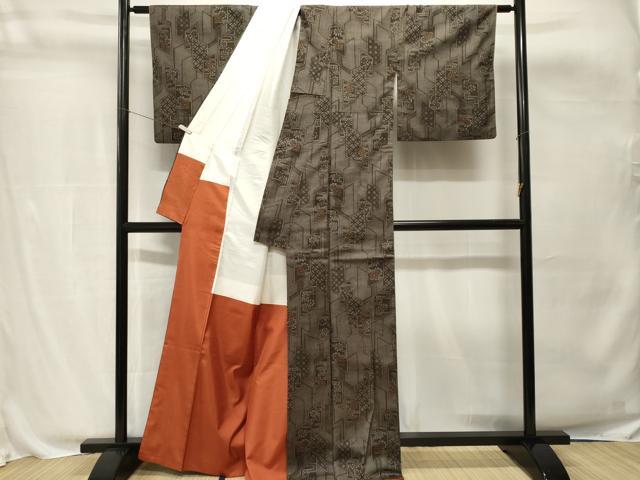 平和屋着物■上質な紬　色紙花吉祥文　正絹　逸品　CABH0800ev