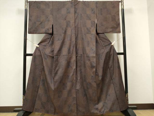 平和屋着物■本場染大島紬　市松草花文　正絹　逸品　CABH0803ou