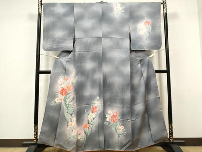平和屋着物■訪問着　手描き　草花文　暈し染め　正絹　逸品　CABH0804ou