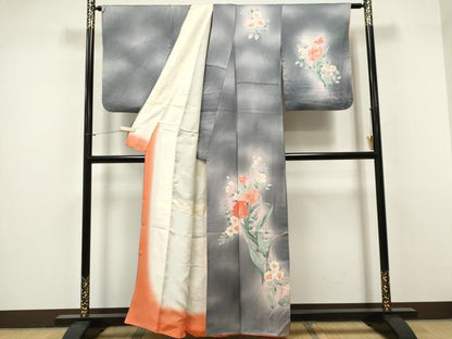 平和屋着物■訪問着　手描き　草花文　暈し染め　正絹　逸品　CABH0804ou