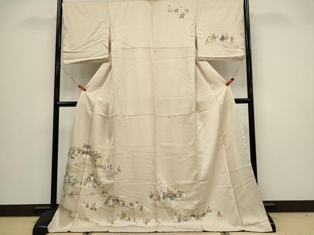 平和屋着物■訪問着　雲取り人物文　ロング丈　正絹　逸品　CABH0811ou