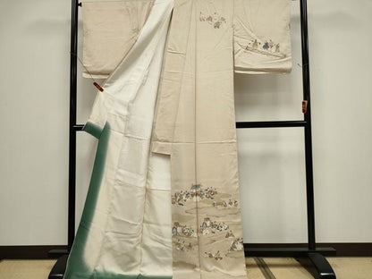 平和屋着物■訪問着　雲取り人物文　ロング丈　正絹　逸品　CABH0811ou