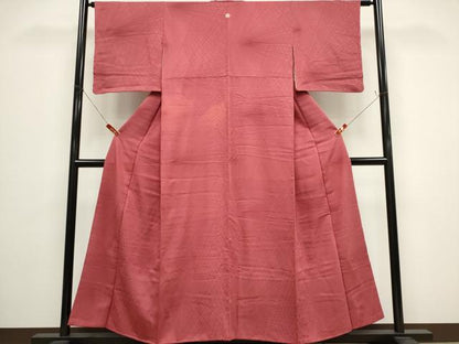 平和屋着物■上質な色無地　吉祥地紋　銀朱色　正絹　逸品　CABH0838ou