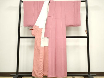 平和屋着物■上質な色無地　竹地紋　桃色　正絹　逸品　未使用　CABH0840ou