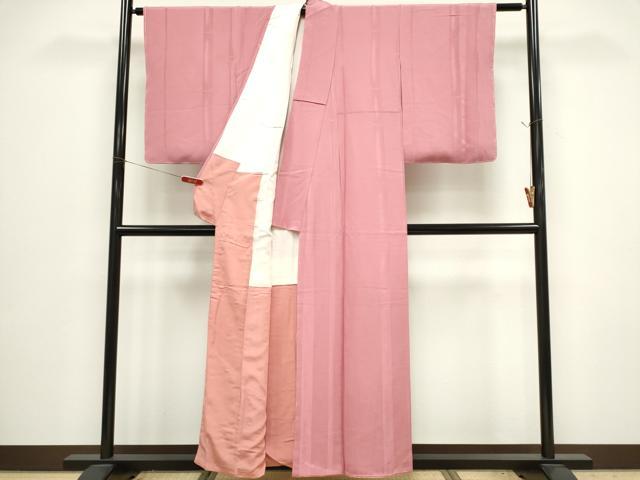 平和屋着物■上質な色無地　竹地紋　桃色　正絹　逸品　未使用　CABH0840ou