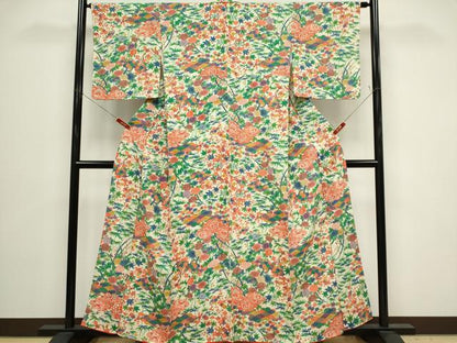 平和屋着物■上質な小紋　型染め　吉祥草花文　正絹　逸品　CABH0842ou