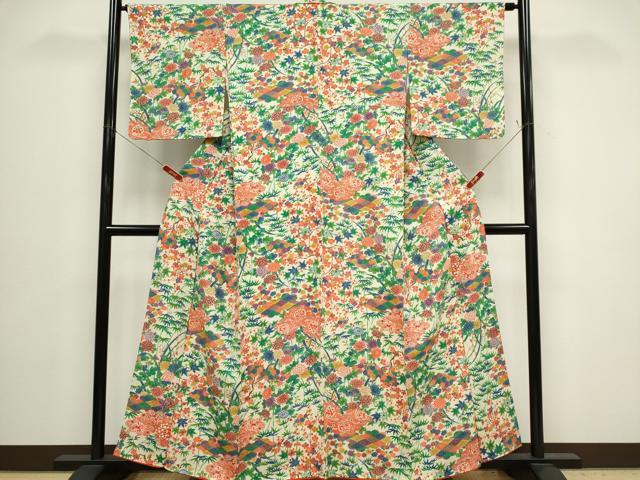 平和屋着物■上質な小紋　型染め　吉祥草花文　正絹　逸品　CABH0842ou