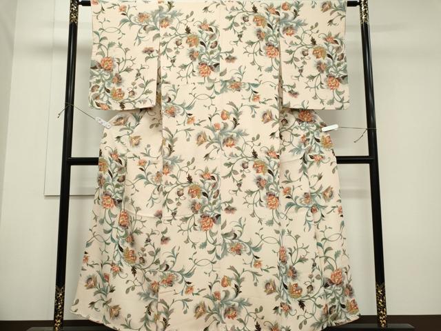 平和屋着物■上質な小紋 更紗花唐草文 正絹 逸品 CABH0844ou