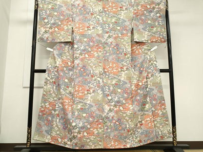 平和屋着物■上質な小紋 流水草花文 たたき染め 正絹 逸品 未使用 CABH0853ou