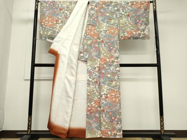平和屋着物■上質な小紋 流水草花文 たたき染め 正絹 逸品 未使用 CABH0853ou
