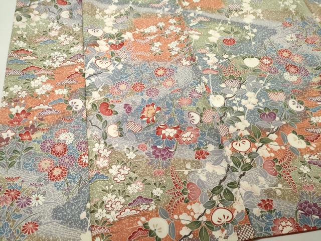 平和屋着物■上質な小紋 流水草花文 たたき染め 正絹 逸品 未使用 CABH0853ou