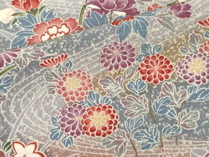 平和屋着物■上質な小紋 流水草花文 たたき染め 正絹 逸品 未使用 CABH0853ou