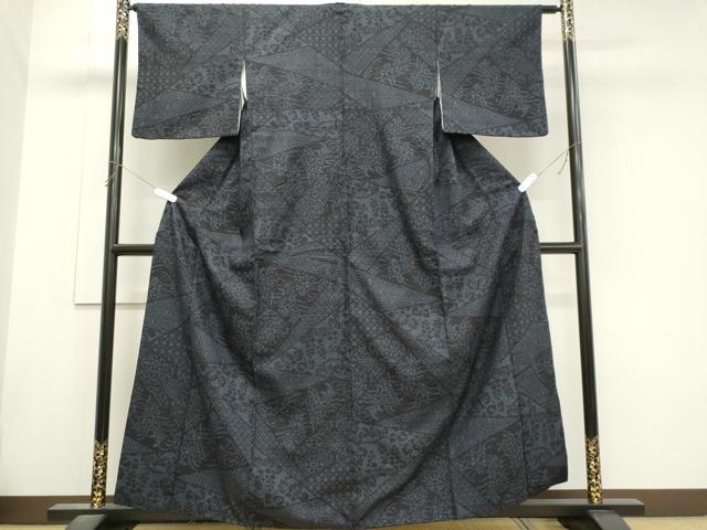 平和屋着物■結城紬　100亀甲　切嵌吉祥花文　正絹　逸品　CABH0861ou