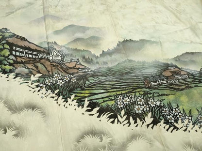 平和屋着物■訪問着　手描き　風景文　暈し染め　正絹　逸品　CABH08632ou