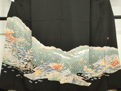 平和屋着物■豪華黒留袖　友禅　作家物　遠山風景文　正絹　逸品　CABH0868ou