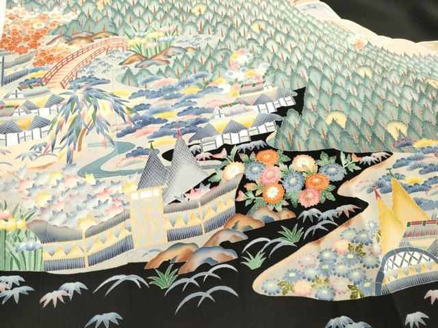 平和屋着物■豪華黒留袖　友禅　作家物　遠山風景文　正絹　逸品　CABH0868ou