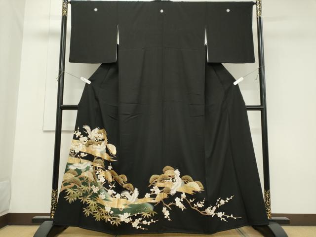 平和屋着物■豪華黒留袖　駒刺繍　松竹梅飛鶴文　暈し染め　金銀彩　正絹　逸品　CABH0869ou