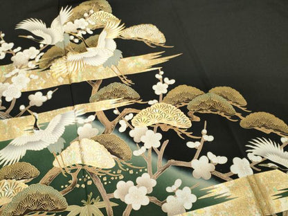 平和屋着物■豪華黒留袖　駒刺繍　松竹梅飛鶴文　暈し染め　金銀彩　正絹　逸品　CABH0869ou