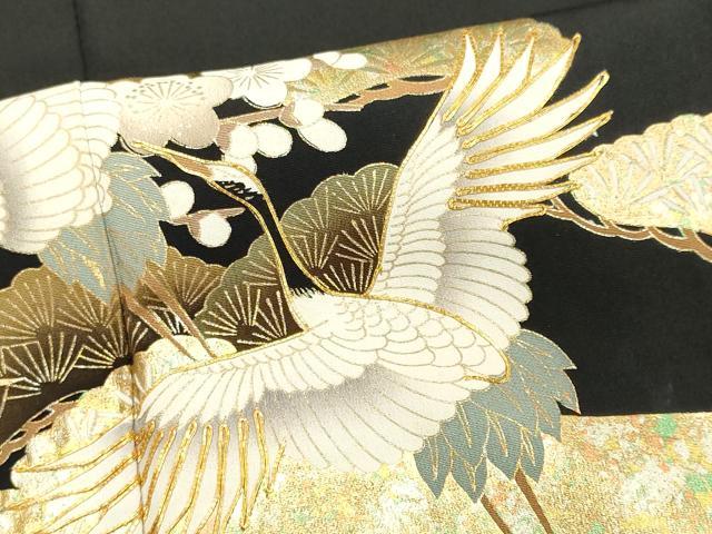 平和屋着物■豪華黒留袖　駒刺繍　松竹梅飛鶴文　暈し染め　金銀彩　正絹　逸品　CABH0869ou
