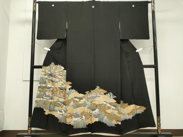 平和屋着物■豪華黒留袖　人物風景文　金彩　正絹　逸品　CABH0871ou