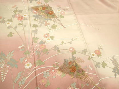 平和屋着物■中国三大刺繍　スワトウ刺繍　訪問着　扇面草花文　暈し染め　金彩　正絹　逸品　CABH0873ou