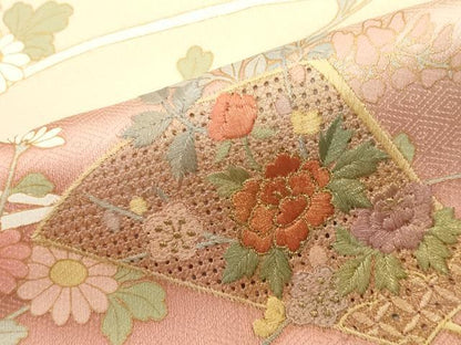 平和屋着物■中国三大刺繍　スワトウ刺繍　訪問着　扇面草花文　暈し染め　金彩　正絹　逸品　CABH0873ou