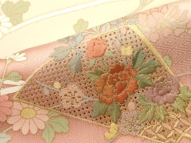 平和屋着物■中国三大刺繍　スワトウ刺繍　訪問着　扇面草花文　暈し染め　金彩　正絹　逸品　CABH0873ou